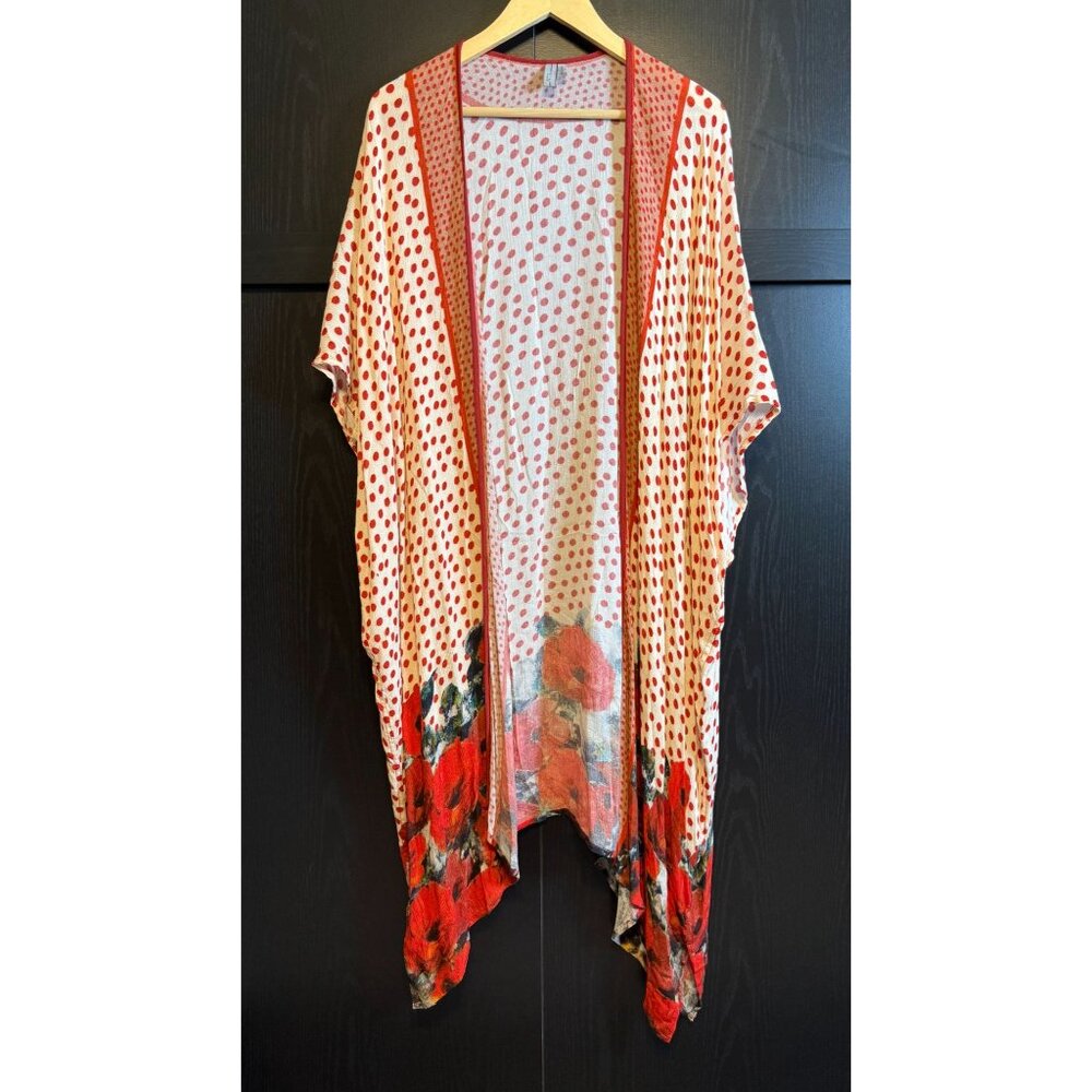 Anthropologie Blank London Long Open Front Polka Dot Floral Kimono OS Boho